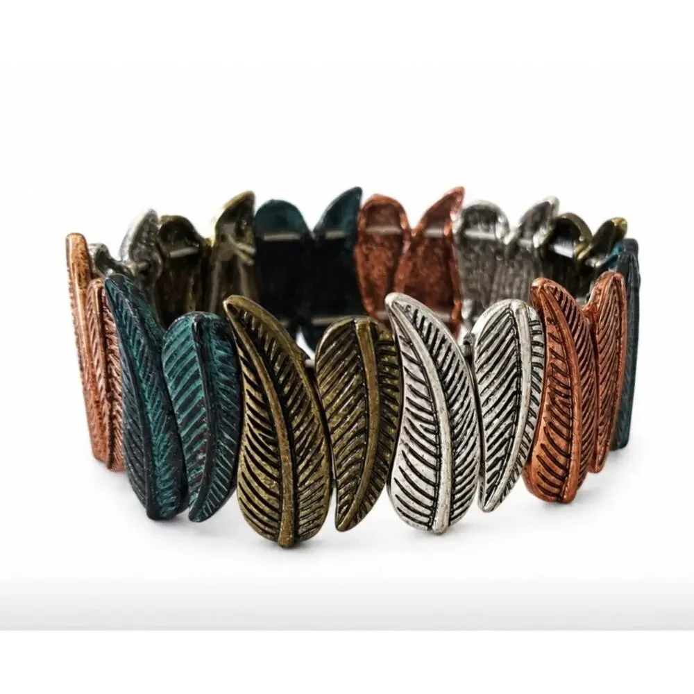 Pomina Metal Leaf Colored Stretch Bracelet New